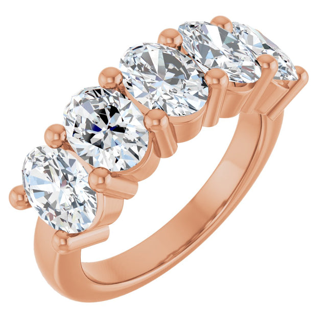 14K Gold Oval Natural Diamond Five-Stone Anniversary Band – 1 1/3–5 CTW - Rose Gold