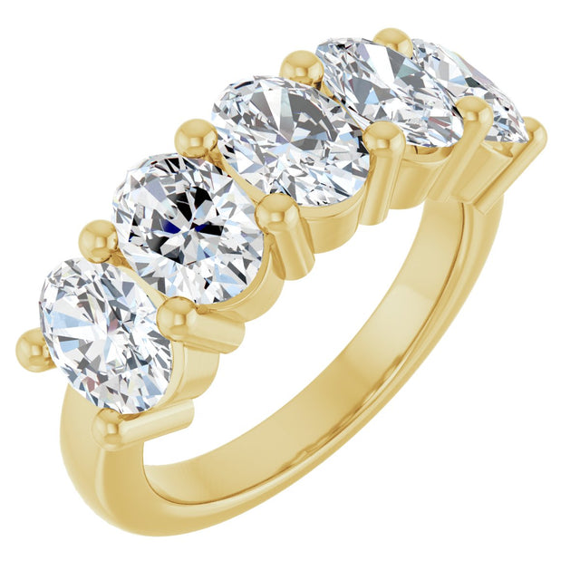 10K Gold Oval Lab-Grown Diamond Five-Stone Anniversary Band – 9/10–5 CTW - Yellow Gold