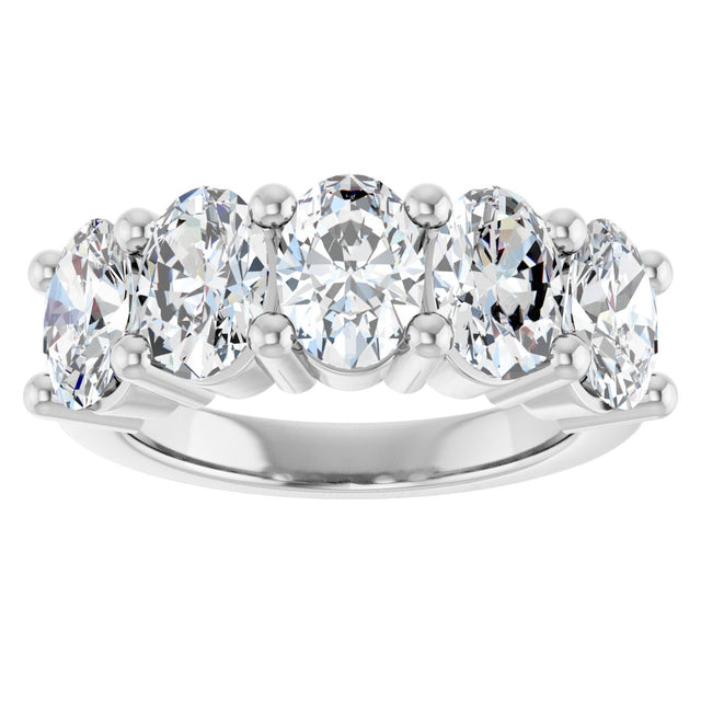 14K Gold Oval Natural Diamond Five-Stone Anniversary Band – 1 1/3–5 CTW - White Gold - view 3