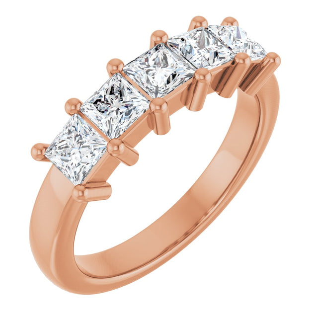 10K Gold Square Lab-Grown Diamond Five-Stone Anniversary Band – 3/8–1 1/2 CTW - Rose Gold