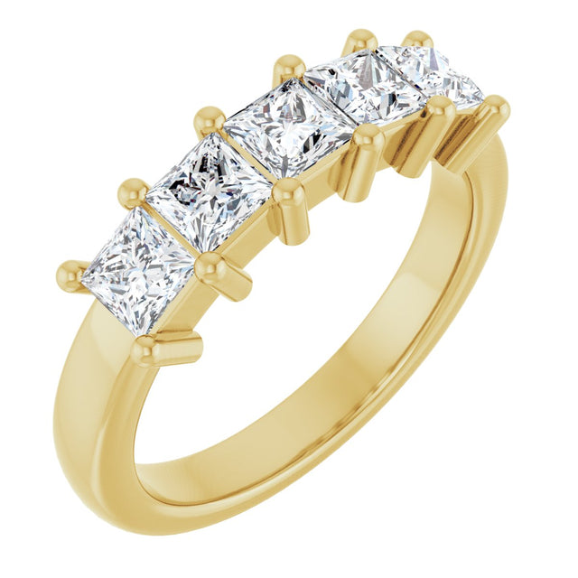 10K Gold Square Natural Diamond Five-Stone Anniversary Band – 1/3–1 1/4 CTW - Yellow Gold