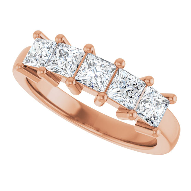10K Gold Square Lab-Grown Diamond Five-Stone Anniversary Band – 3/8–1 1/2 CTW - Rose Gold - view 5