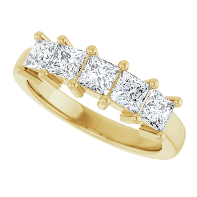 14K Gold Square Natural Diamond Five-Stone Anniversary Band – 1/3–1 1/4 CTW - Yellow Gold - view 5