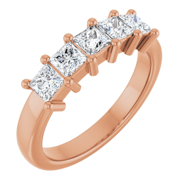 10K Gold Square Lab-Grown Diamond Five-Stone Anniversary Band – 3/8–1 1/2 CTW - Rose Gold