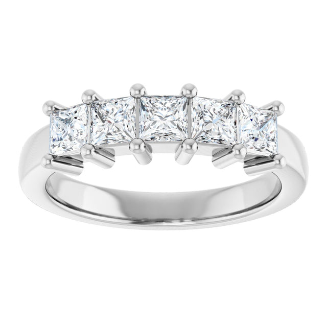 14K Gold Square Lab-Grown Diamond Five-Stone Anniversary Band – 1/3–1 1/4 CTW - White Gold - view 3