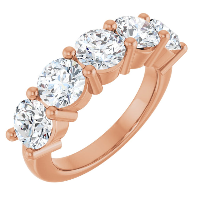10K Gold Round Natural Diamond Five-Stone Anniversary Band – 2 1/3–4 1/4 CTW - Rose Gold