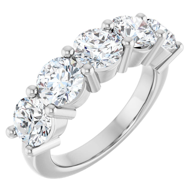 10K Gold Round Natural Diamond Five-Stone Anniversary Band – 2 1/3–4 1/4 CTW - White Gold