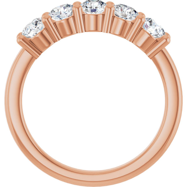 14K Gold Round Natural Diamond Five-Stone Anniversary Band – 3/4–1 5/8 CTW - Rose Gold - view 2