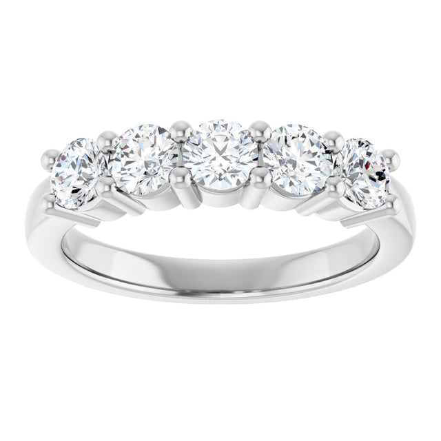10K Gold Round Natural Diamond Five-Stone Anniversary Band – 3/4–1 1/2 CTW - White Gold - view 3