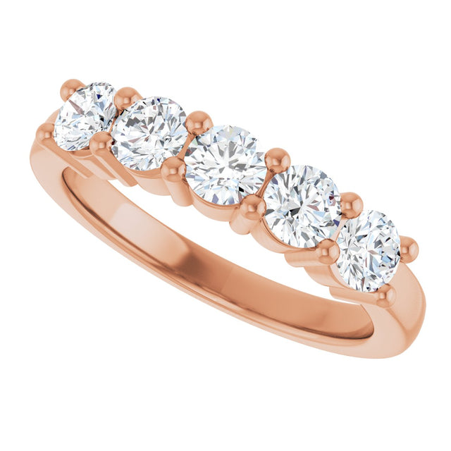 10K Gold Round Lab-Grown Diamond Five-Stone Anniversary Band – 3/4–1 5/8 CTW - Rose Gold - view 5