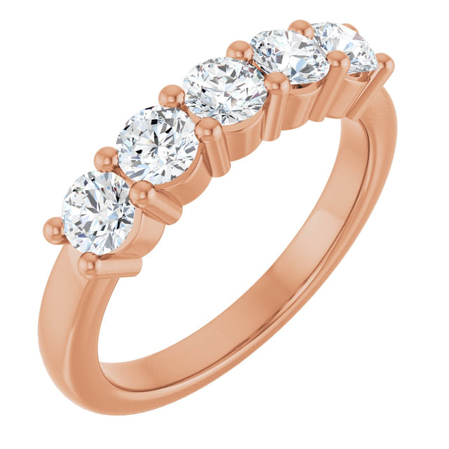 10K Gold Round Natural Diamond Five-Stone Anniversary Band – 3/4–1 1/2 CTW - Rose Gold
