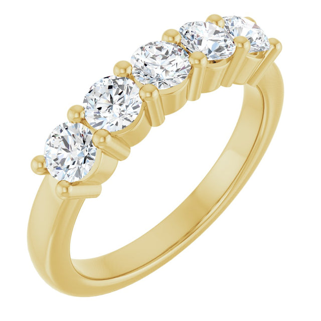 10K Gold Round Natural Diamond Five-Stone Anniversary Band – 3/4–1 1/2 CTW - Yellow Gold