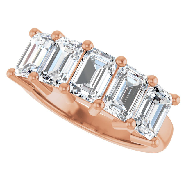 10K Gold Emerald Lab-Grown Diamond Five-Stone Anniversary Band – 1 1/2–5 CTW - Rose Gold - view 5