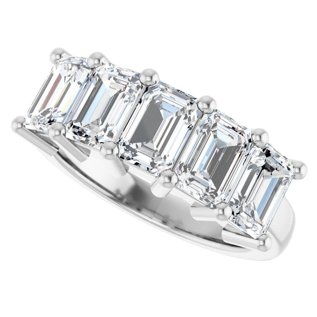 10K Gold Emerald Lab-Grown Diamond Five-Stone Anniversary Band – 1 1/2–5 CTW - White Gold - view 5