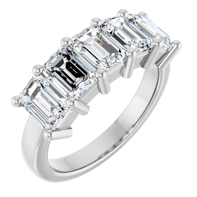10K Gold Emerald Lab-Grown Diamond Five-Stone Anniversary Band – 1 1/2–5 CTW - White Gold