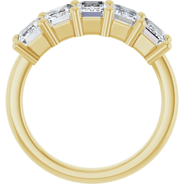 10K Gold Emerald Natural Diamond Five-Stone Anniversary Band – 1 1/2–5 CTW - Yellow Gold - view 2
