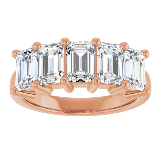 10K Gold Emerald Lab-Grown Diamond Five-Stone Anniversary Band – 1 1/2–5 CTW - Rose Gold - view 3