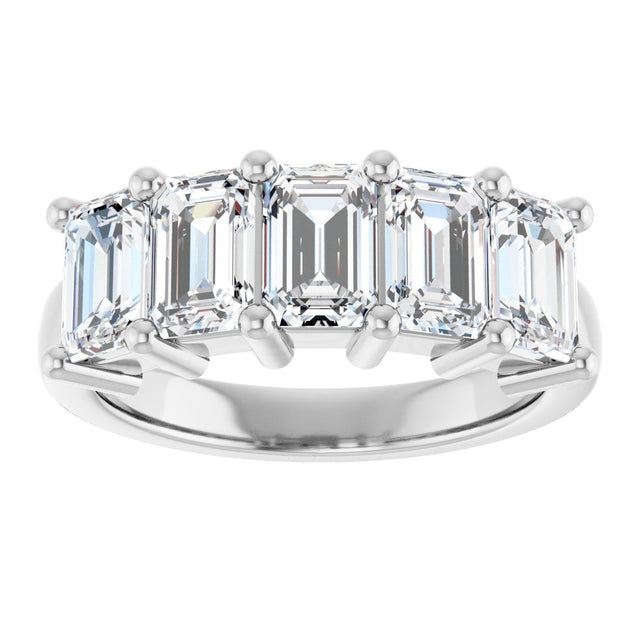 10K Gold Emerald Lab-Grown Diamond Five-Stone Anniversary Band – 1 1/2–5 CTW - White Gold - view 3
