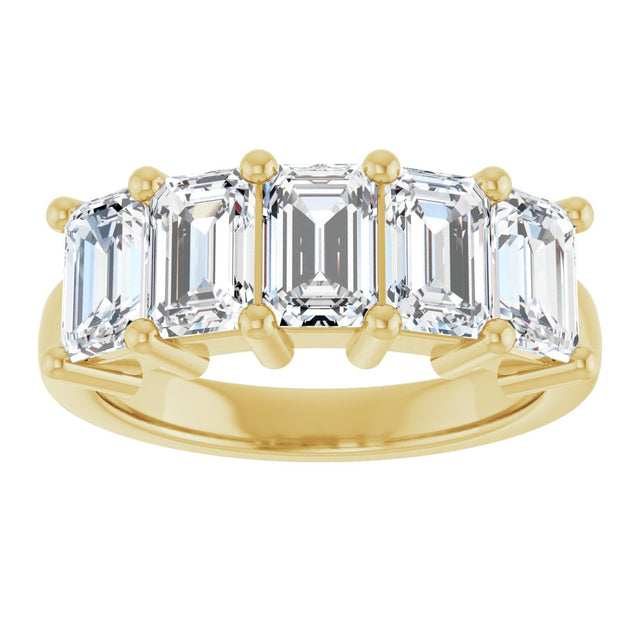 10K Gold Emerald Natural Diamond Five-Stone Anniversary Band – 1 1/2–5 CTW - Yellow Gold - view 3