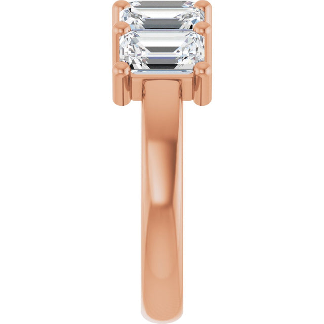 10K Gold Emerald Lab-Grown Diamond Five-Stone Anniversary Band – 1 1/2–5 CTW - Rose Gold - view 4