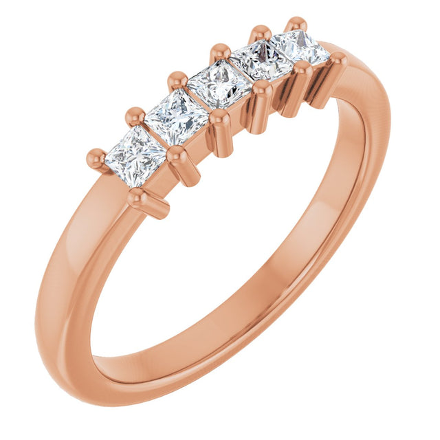 10K Gold Square Lab-Grown Diamond Five-Stone Anniversary Band – 3/8–1 1/2 CTW - Rose Gold