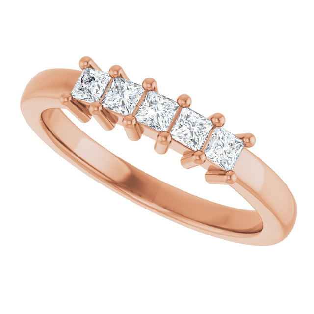 14K Gold Square Natural Diamond Five-Stone Anniversary Band – 1/3–1 1/4 CTW - Rose Gold - view 5