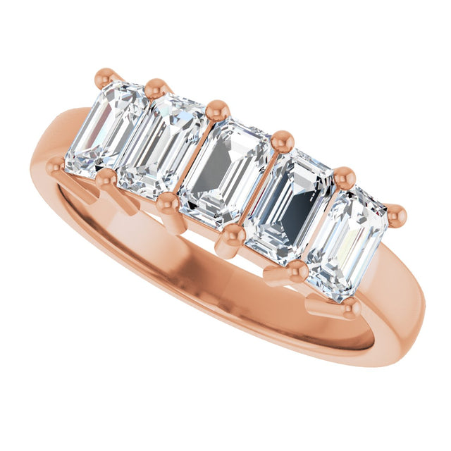 10K Gold Emerald Lab-Grown Diamond Five-Stone Anniversary Band – 1 1/2–5 CTW - Rose Gold - view 5