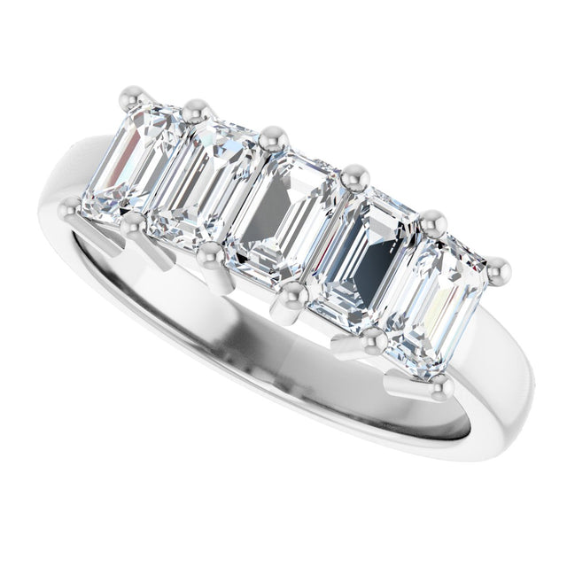 10K Gold Emerald Lab-Grown Diamond Five-Stone Anniversary Band – 1 1/2–5 CTW - White Gold - view 5
