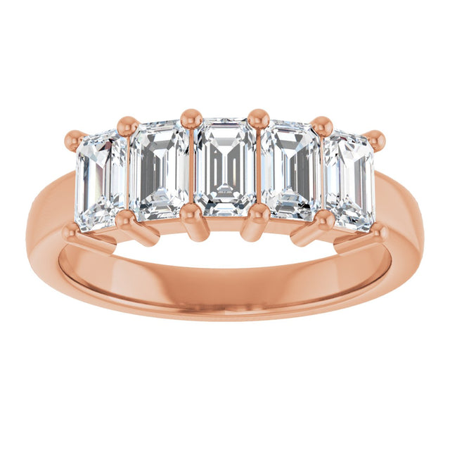 10K Gold Emerald Natural Diamond Five-Stone Anniversary Band – 1 1/2–5 CTW - Rose Gold - view 3