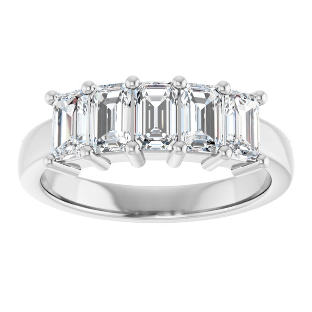 14K Gold Emerald Natural Diamond Five-Stone Anniversary Band – 1 1/2–5 CTW - White Gold - view 3