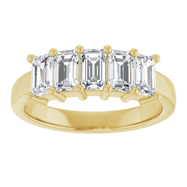10K Gold Emerald Lab-Grown Diamond Five-Stone Anniversary Band – 1 1/2–5 CTW - Yellow Gold - view 3