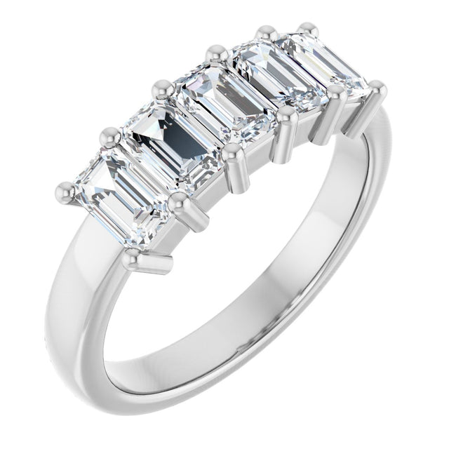 14K Gold Emerald Natural Diamond Five-Stone Anniversary Band – 1 1/2–5 CTW - White Gold