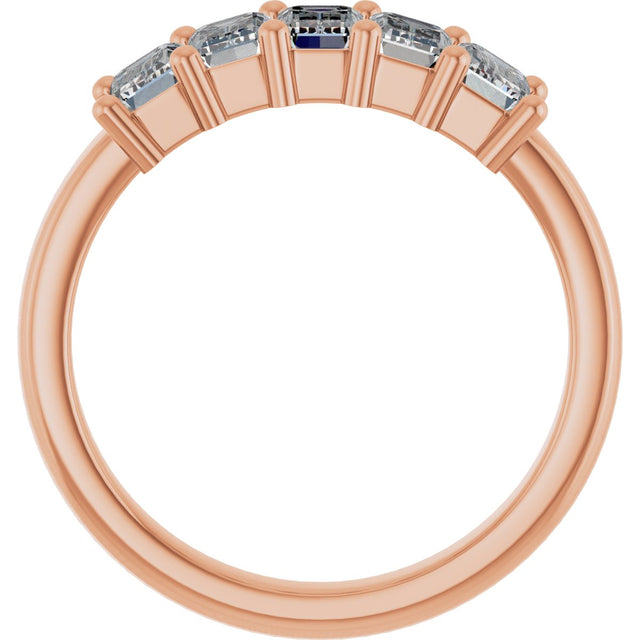 10K Gold Emerald Natural Diamond Five-Stone Anniversary Band – 1 1/2–5 CTW - Rose Gold - view 2