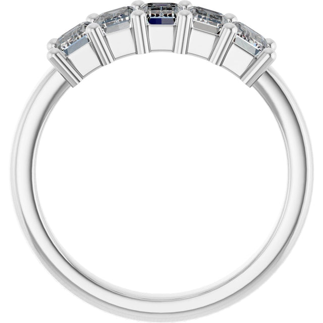 14K Gold Emerald Natural Diamond Five-Stone Anniversary Band – 1 1/2–5 CTW - White Gold - view 2
