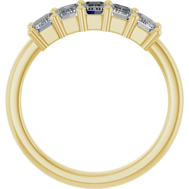10K Gold Emerald Lab-Grown Diamond Five-Stone Anniversary Band – 1 1/2–5 CTW - Yellow Gold - view 2