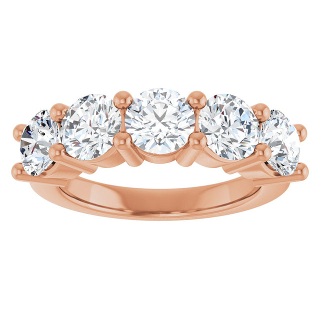 10K Gold Round Lab-Grown Diamond Five-Stone Anniversary Band – 2 1/2–4 CTW - Rose Gold - view 3