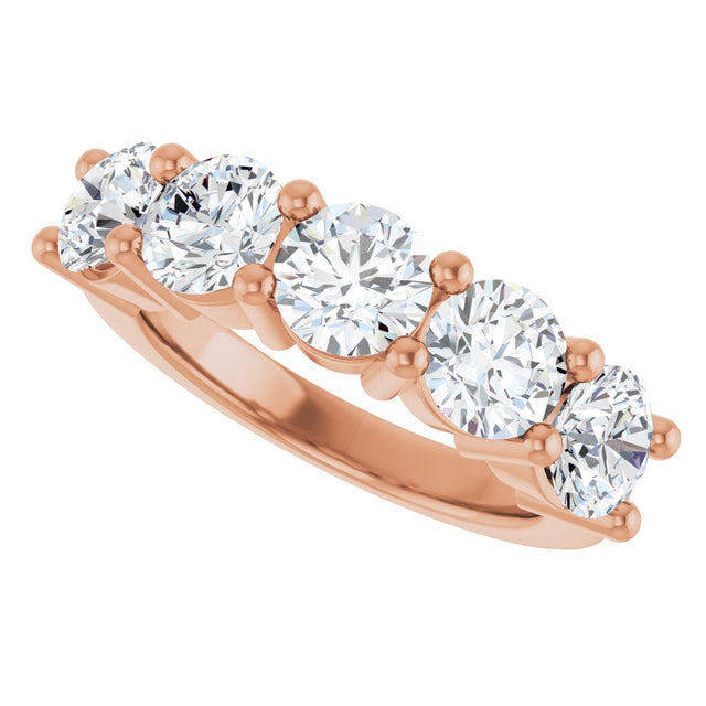 10K Gold Round Lab-Grown Diamond Five-Stone Anniversary Band – 2 1/2–4 CTW - Rose Gold - view 5