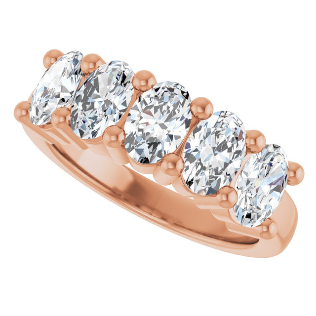 10K Gold Oval Natural Diamond Five-Stone Anniversary Band – 1 1/3–5 CTW - Rose Gold - view 5