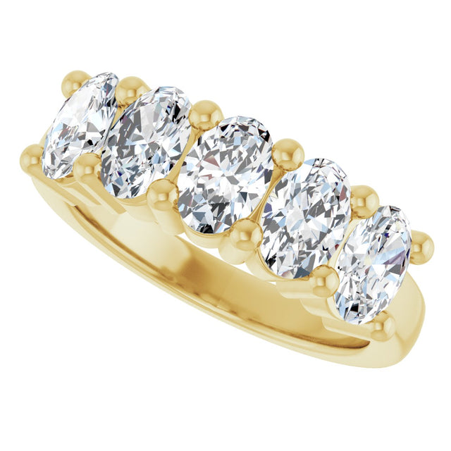 10K Gold Oval Natural Diamond Five-Stone Anniversary Band – 1 1/3–5 CTW - Yellow Gold - view 5