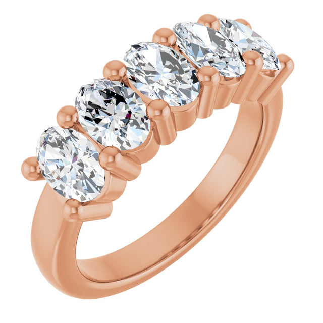 10K Gold Oval Natural Diamond Five-Stone Anniversary Band – 1 1/3–5 CTW - Rose Gold