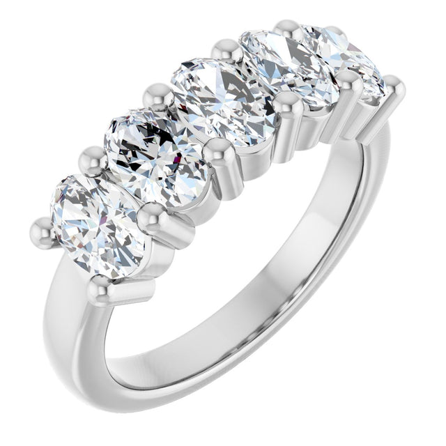 10K Gold Oval Natural Diamond Five-Stone Anniversary Band – 1 1/3–5 CTW - White Gold