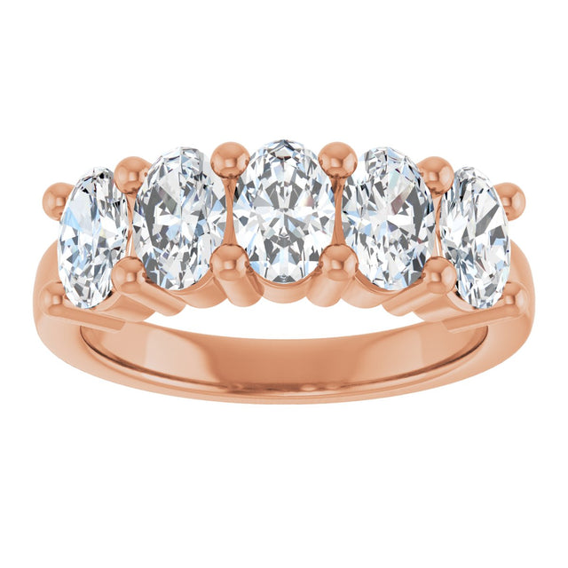 10K Gold Oval Lab-Grown Diamond Five-Stone Anniversary Band – 9/10–5 CTW - Rose Gold - view 3