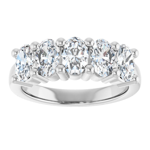 10K Gold Oval Lab-Grown Diamond Five-Stone Anniversary Band – 9/10–5 CTW - White Gold - view 3
