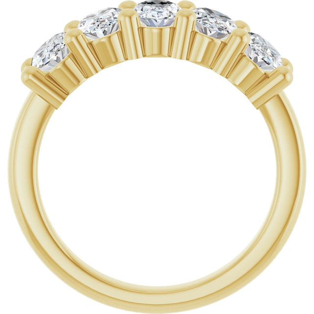14K Gold Oval Natural Diamond Five-Stone Anniversary Band – 1 1/3–5 CTW - Yellow Gold - view 2