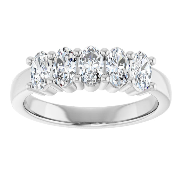 14K Gold Oval Natural Diamond Five-Stone Anniversary Band – 1 1/3–5 CTW - White Gold - view 3