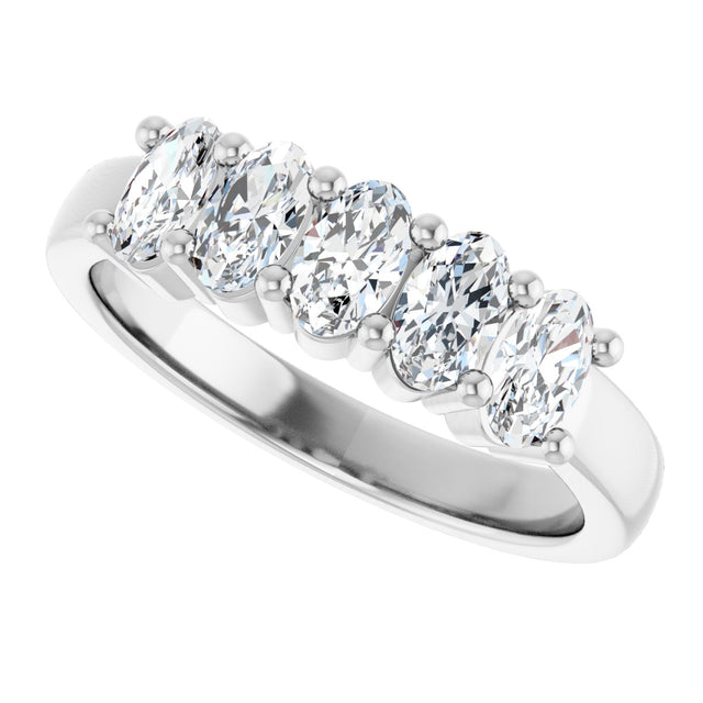 10K Gold Oval Natural Diamond Five-Stone Anniversary Band – 1 1/3–5 CTW - White Gold - view 5
