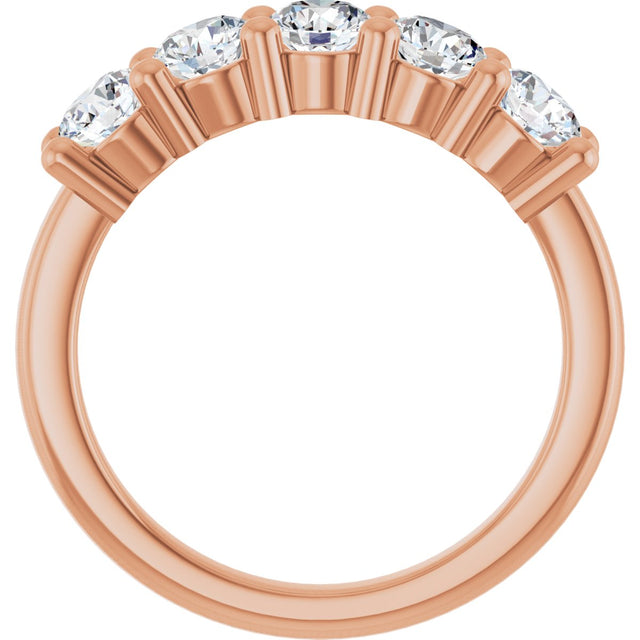 10K Gold Round Lab-Grown Diamond Five-Stone Anniversary Band – 3/4–1 5/8 CTW - Rose Gold - view 2