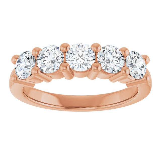 10K Gold Round Natural Diamond Five-Stone Anniversary Band – 3/4–1 1/2 CTW - Rose Gold - view 3