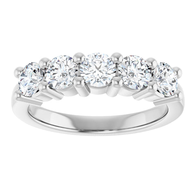 10K Gold Round Lab-Grown Diamond Five-Stone Anniversary Band – 3/4–1 5/8 CTW - White Gold - view 3