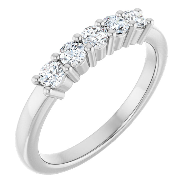 14K Gold Round Natural Diamond Five-Stone Anniversary Band – 1/5–5/8 CTW - White Gold